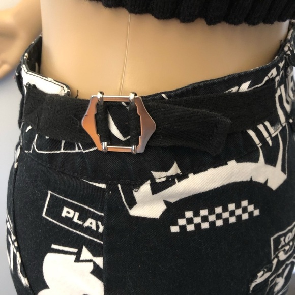 PLAYBOY Y2K Logo Cargo Pockets Black & White High Rise Wide Leg Pants Trousers. - Picture 6 of 16